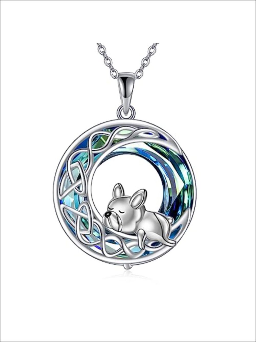 French Bulldog Pendant Necklace 925 Sterling Silver Heart Charm Jewelry